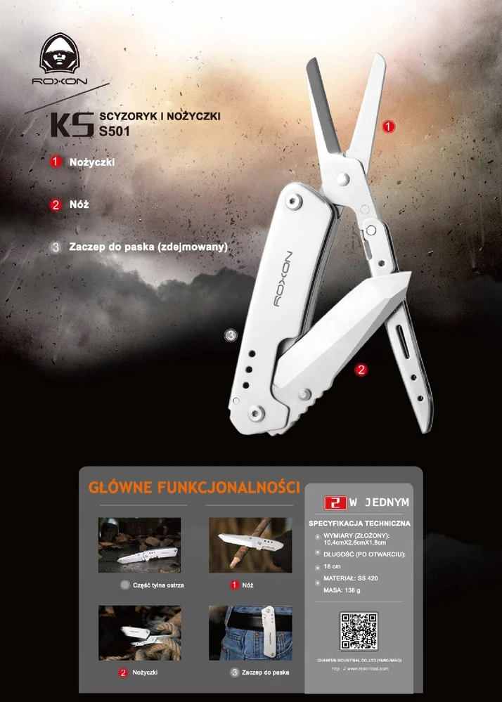 Roxon S501 Multitool – sulankstomas peilis ir žirklės