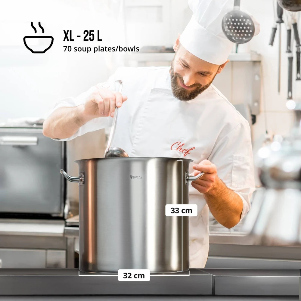 Royal Catering Nerūdijančio plieno puodas su dangčiu, 25 L