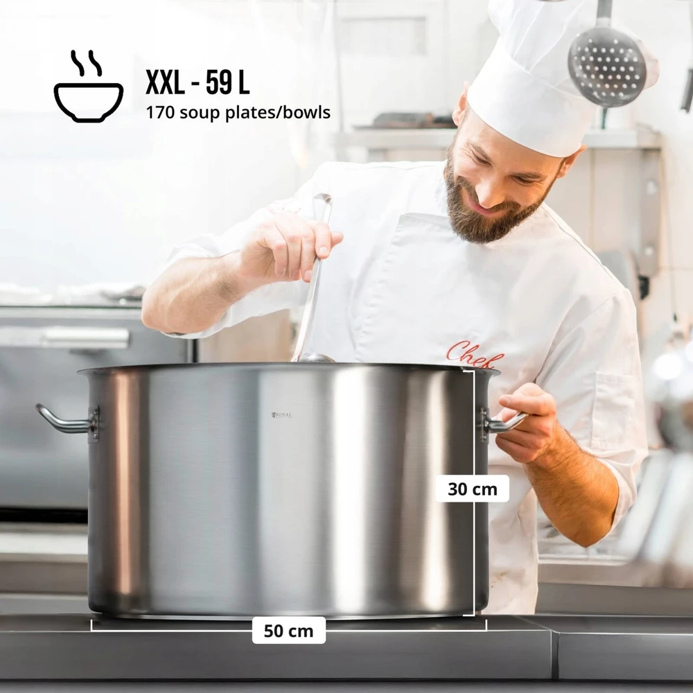 Royal Catering Nerūdijančio plieno puodas su dangčiu, 58 L