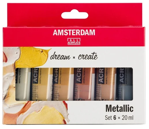 Royal Talens Akrilinė dažai - Talens - AMSTERDAM - Metalizuota - 6 x 20 ml - Skiedžiama vandeniu