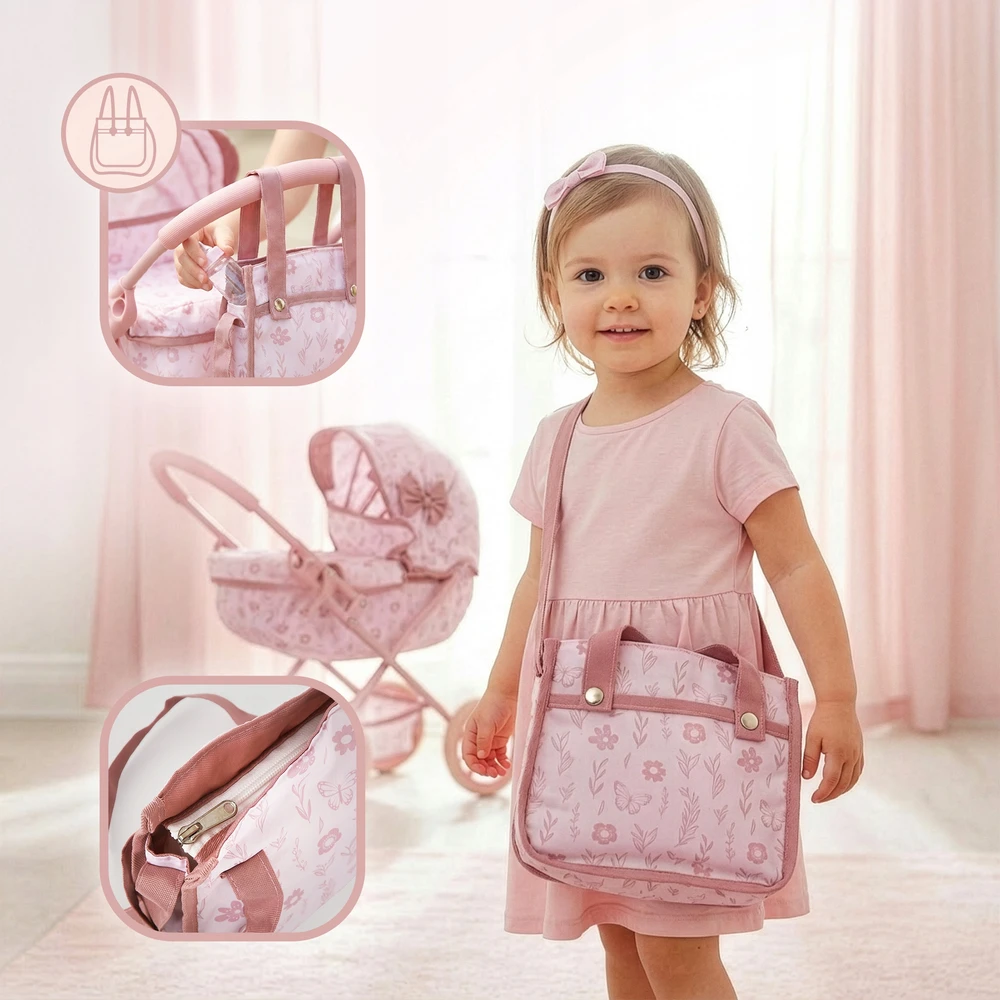 ROŽINĖ LĖLĖS VEIKLĖ LĖLĖS DEEP GONDOLLA KREPŠELIS SULANKSTAMAS KINDERPLAY