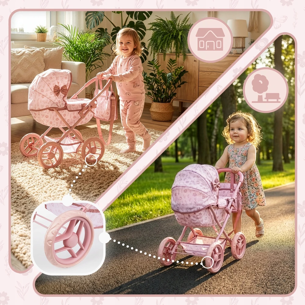 ROŽINĖ LĖLĖS VEIKLĖ LĖLĖS DEEP GONDOLLA KREPŠELIS SULANKSTAMAS KINDERPLAY