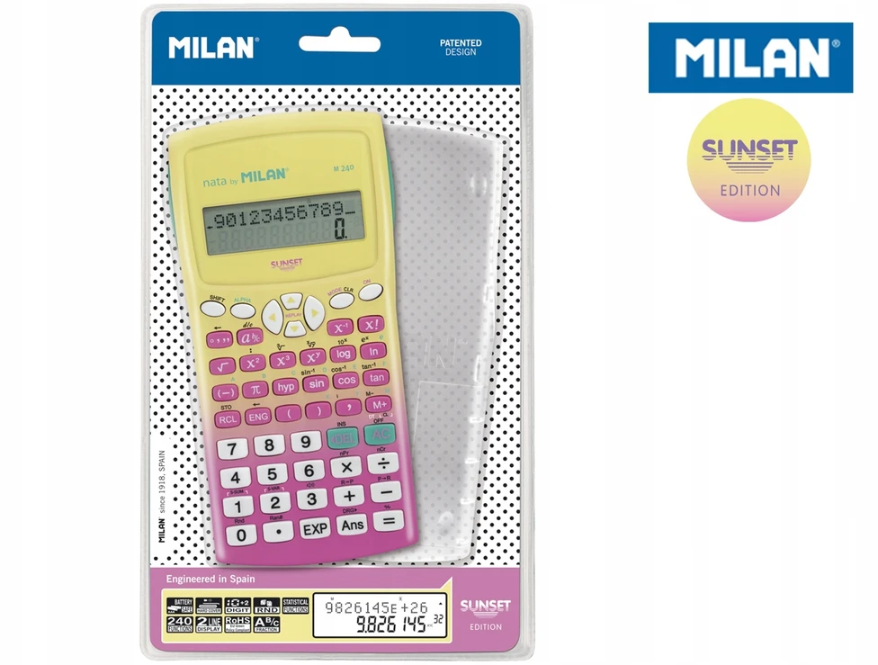Mokslinis kalkuliatorius Milan M240 geltonai rožinis