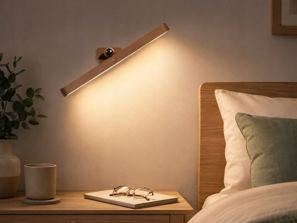 Rozz Lampka nocna ścienna magnetyczna LED kinkiet USB -c drewniana dotykowa