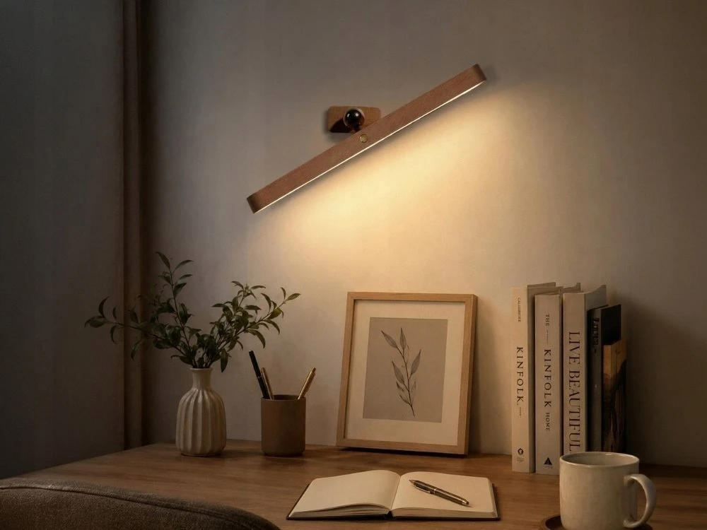 Rozz Lampka nocna ścienna magnetyczna LED kinkiet USB -c drewniana dotykowa