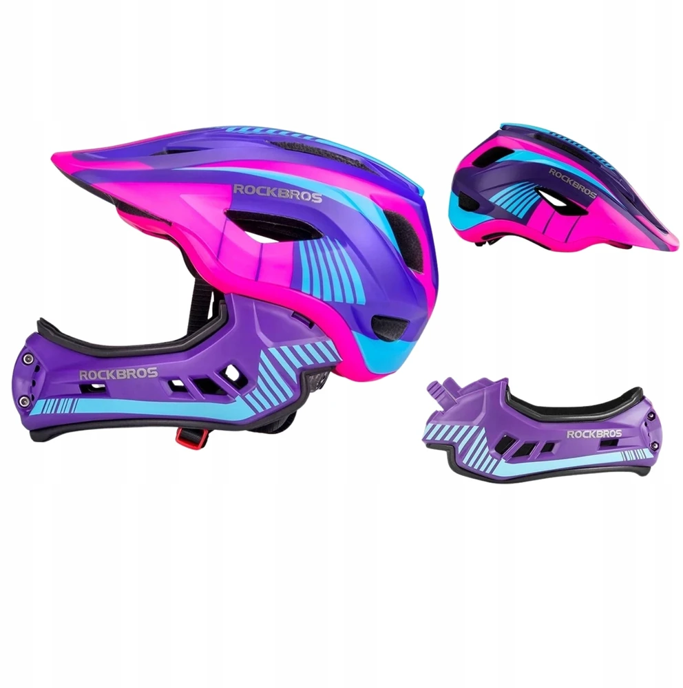 Rockbros TT-32SBPP-S Children's Bike Helmet with Detachable Chin Size S - Violetinė-Rožinė