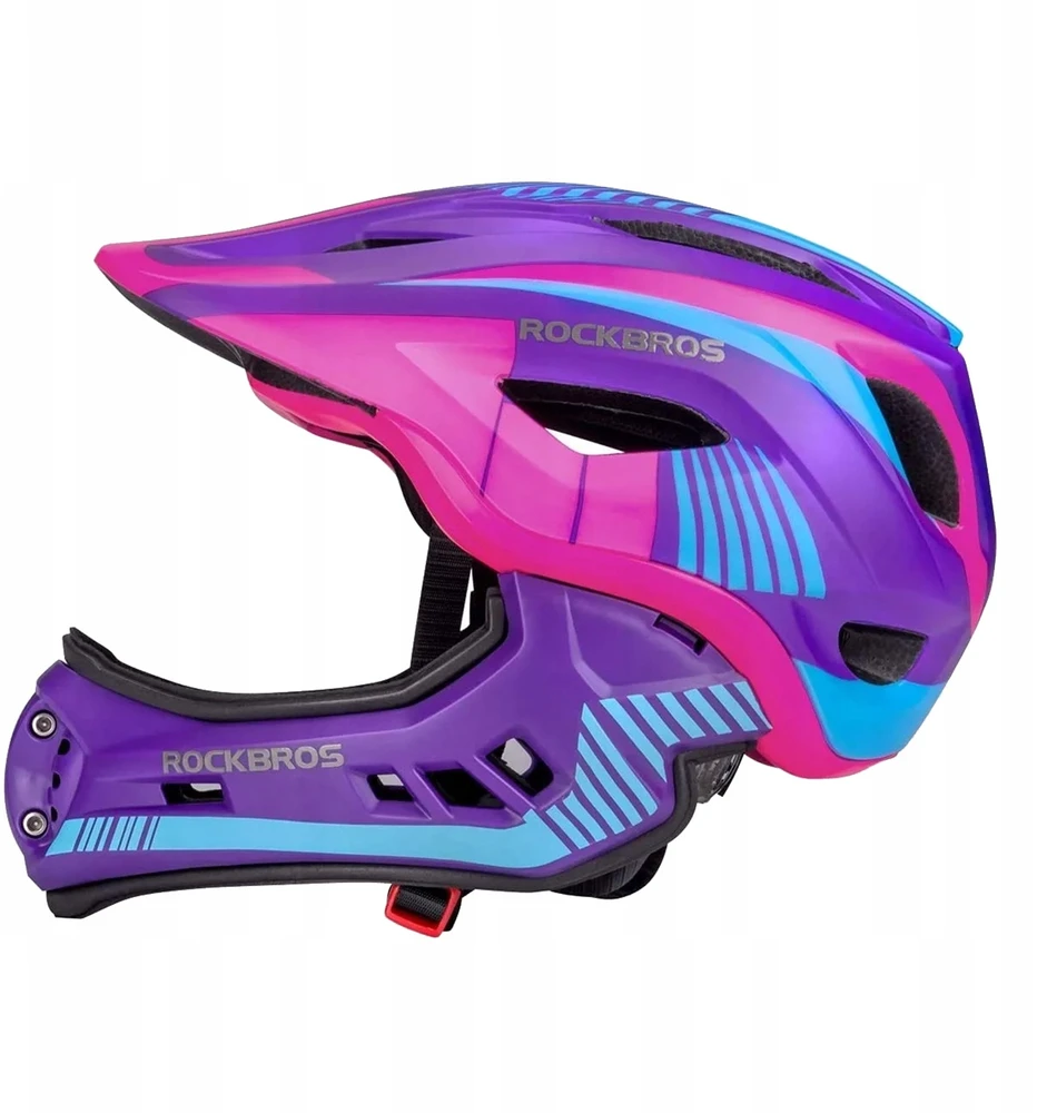 Rockbros TT-32SBPP-S Children's Bike Helmet with Detachable Chin Size S - Violetinė-Rožinė