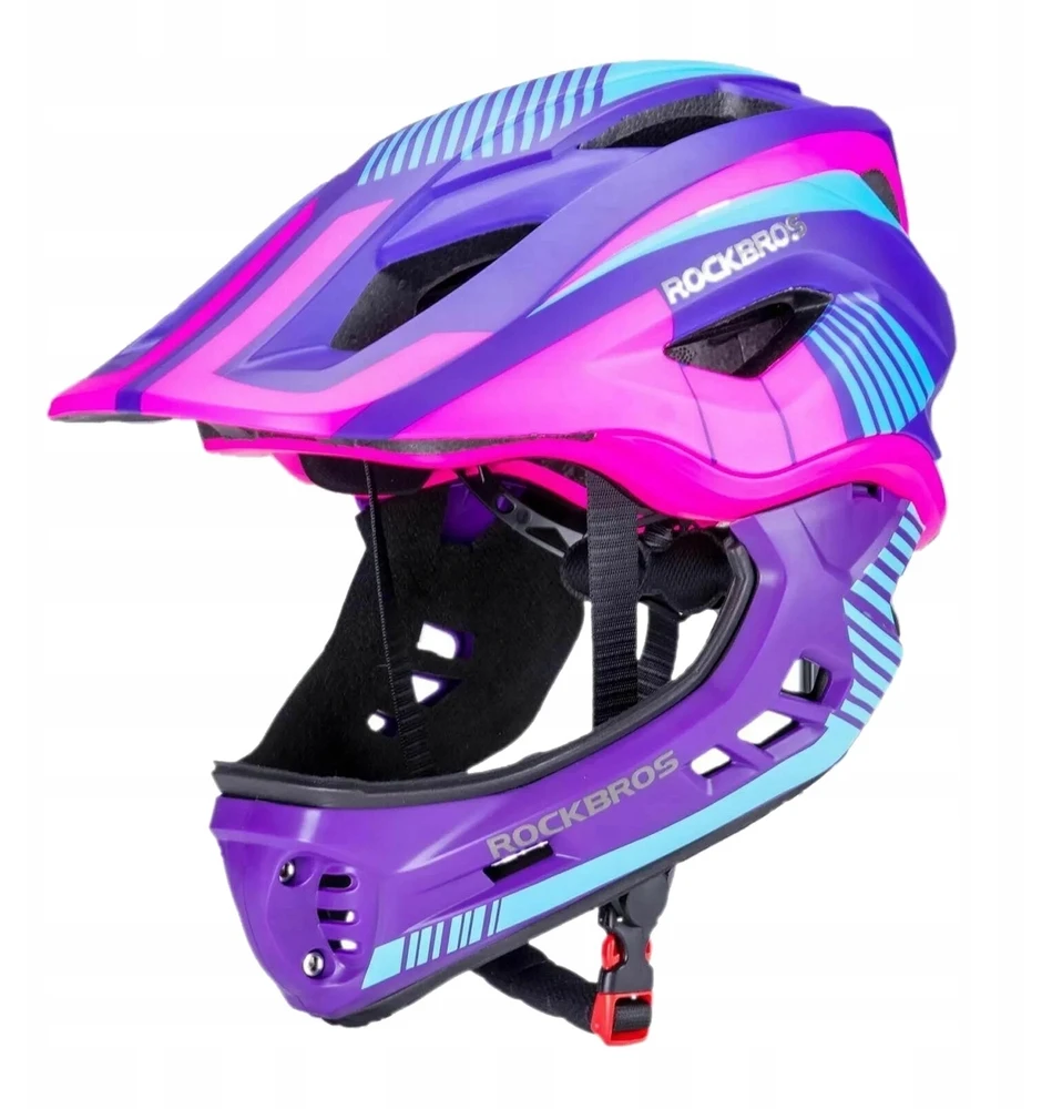 Rockbros TT-32SBPP-S Children's Bike Helmet with Detachable Chin Size S - Violetinė-Rožinė