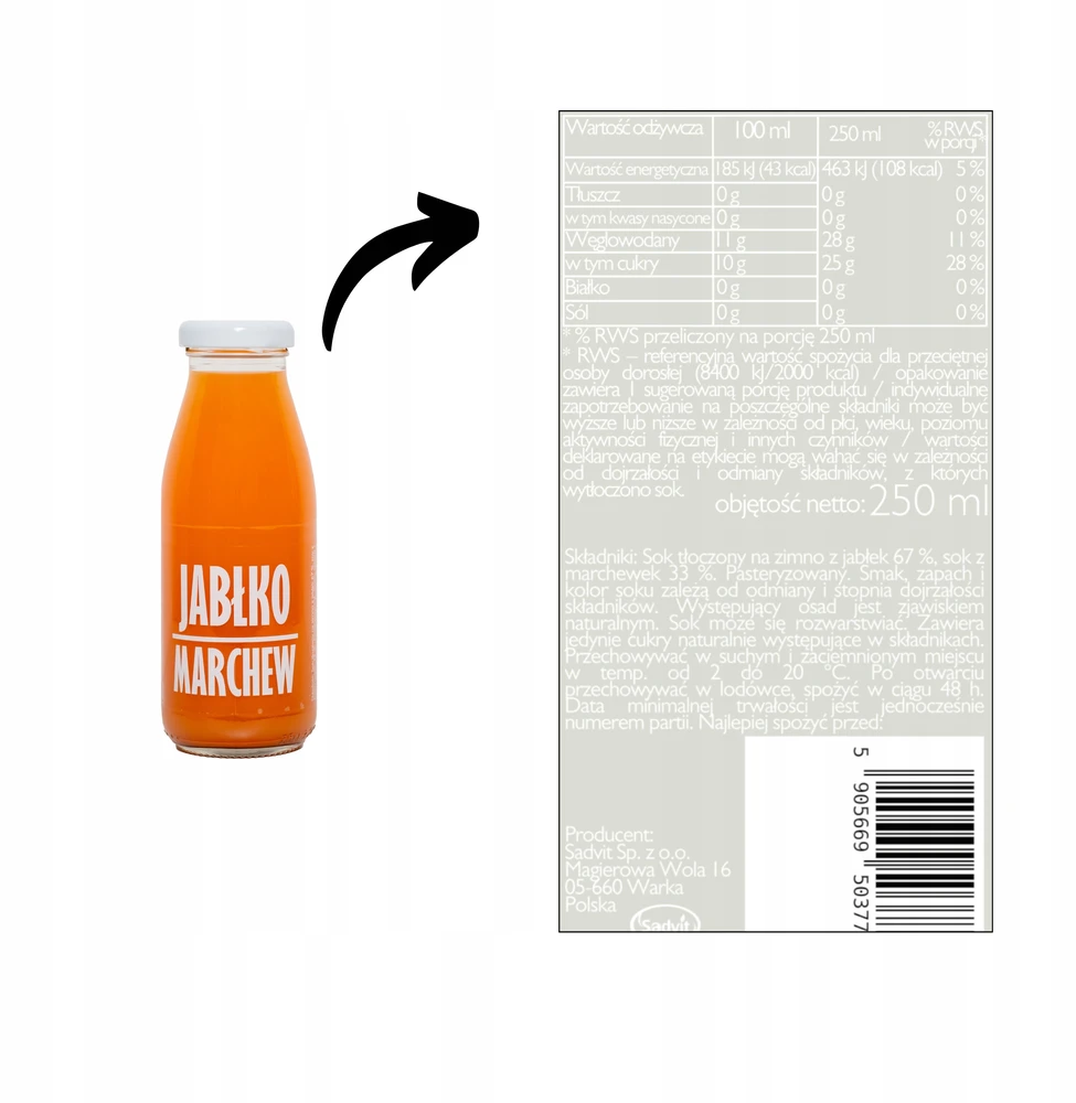 Sadvit Natūralios spaustos obuolių morkų sultys 100% 12x250ml NFC šalto spaudimo