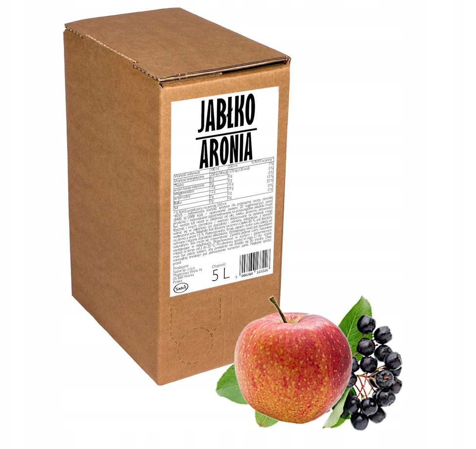 Sadvit Obuolių aronijų sultys, spaustos iš aronijos su obuoliu 100% 5L natūralios šeimai