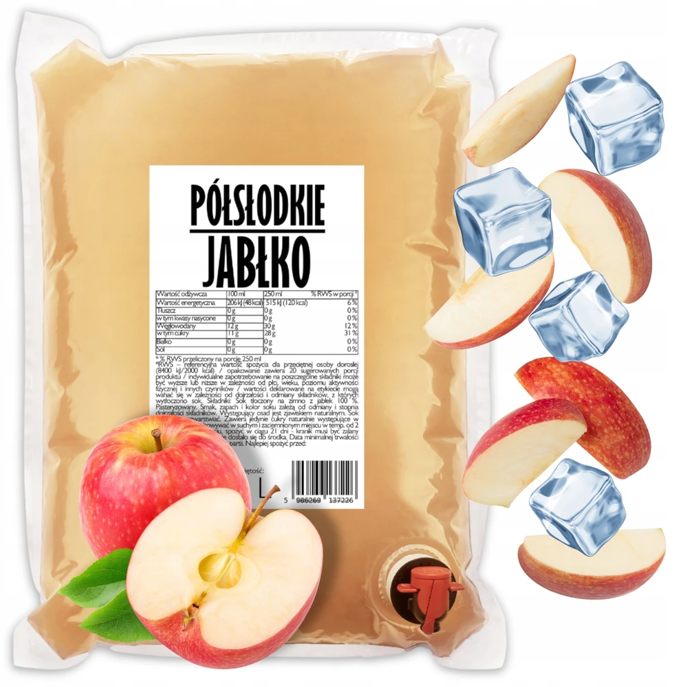 Sadvit Pusiau saldžios obuolių sultys, 100% obuolių NFC, natūralūs presuoti be priedų, 5l