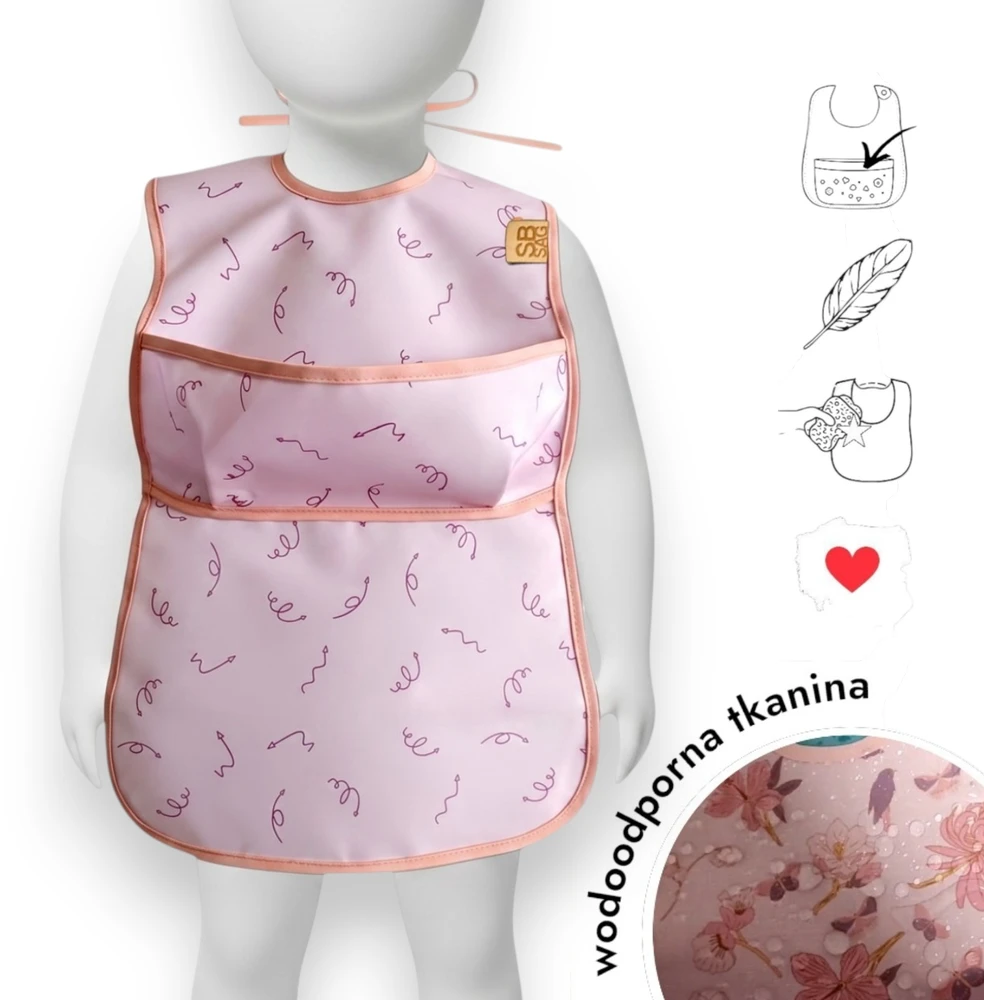 Safe Baby Sag Neperšlampamas vaikiškas seilinukas su kišene mokantis valgyti. BLW lengvas