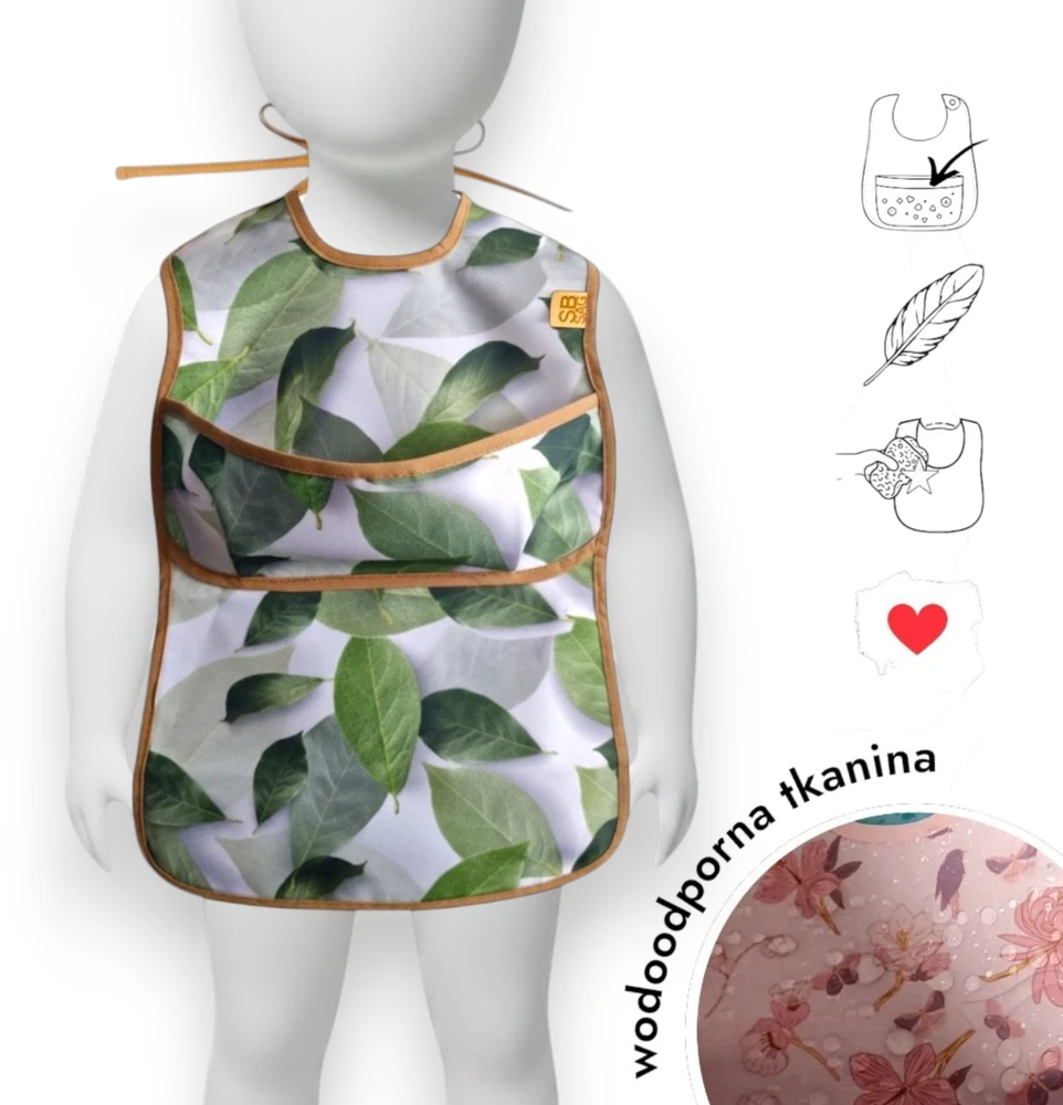 Safe Baby Sag Śliniak neperšlampamas vaikams BLW nieprzemakalny su kieszonką wiązany