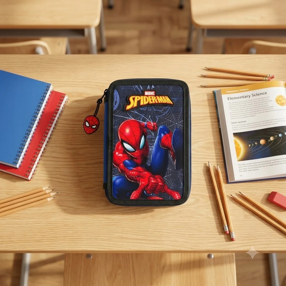 Safta Mokyklinis penalas su priedais Spider-Man Attack Juoda 12,5 x 19,5 x 5,5 cm 37 Dalys