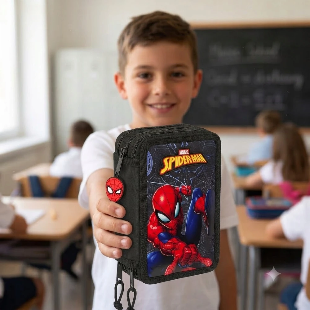Safta Mokyklinis penalas su priedais Spider-Man Attack Juoda 12,5 x 19,5 x 5,5 cm 37 Dalys