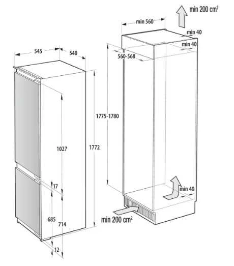 Gorenje Šaldytuvas | NRKI517E62WF | Energy efficiency class E | Built-in | Combi | Height 177.2 cm | No Frost system | Šaldytuvas net capacity 176 L | Šaldiklis net capacity 76 L | Ekranas | 35 dB | Baltas