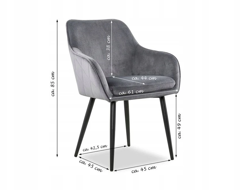 SalesFever Freja 381588 valgomojo kėdė aksominis pilkas metalas 85cm