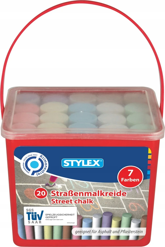 Šaligatvio ir gatvės kreida 7 spalvos kibire po 20 vnt. STYLEX SX48104
