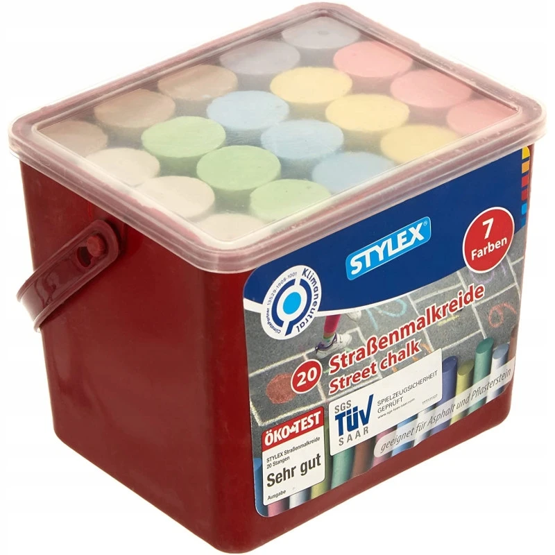 Šaligatvio ir gatvės kreida 7 spalvos kibire po 20 vnt. STYLEX SX48104
