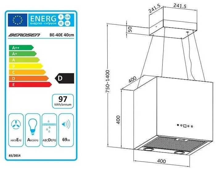 Salos tipo virtuvės gartraukis 40 cm Berdsen 40E + 2 filtrai