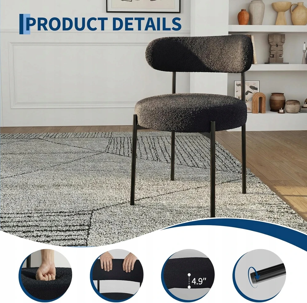 Salutmeuble 2 valgomojo kėdžių komplektas, ergonomiškas atlošas, minkštas sherpa audinys, metalinės kojos