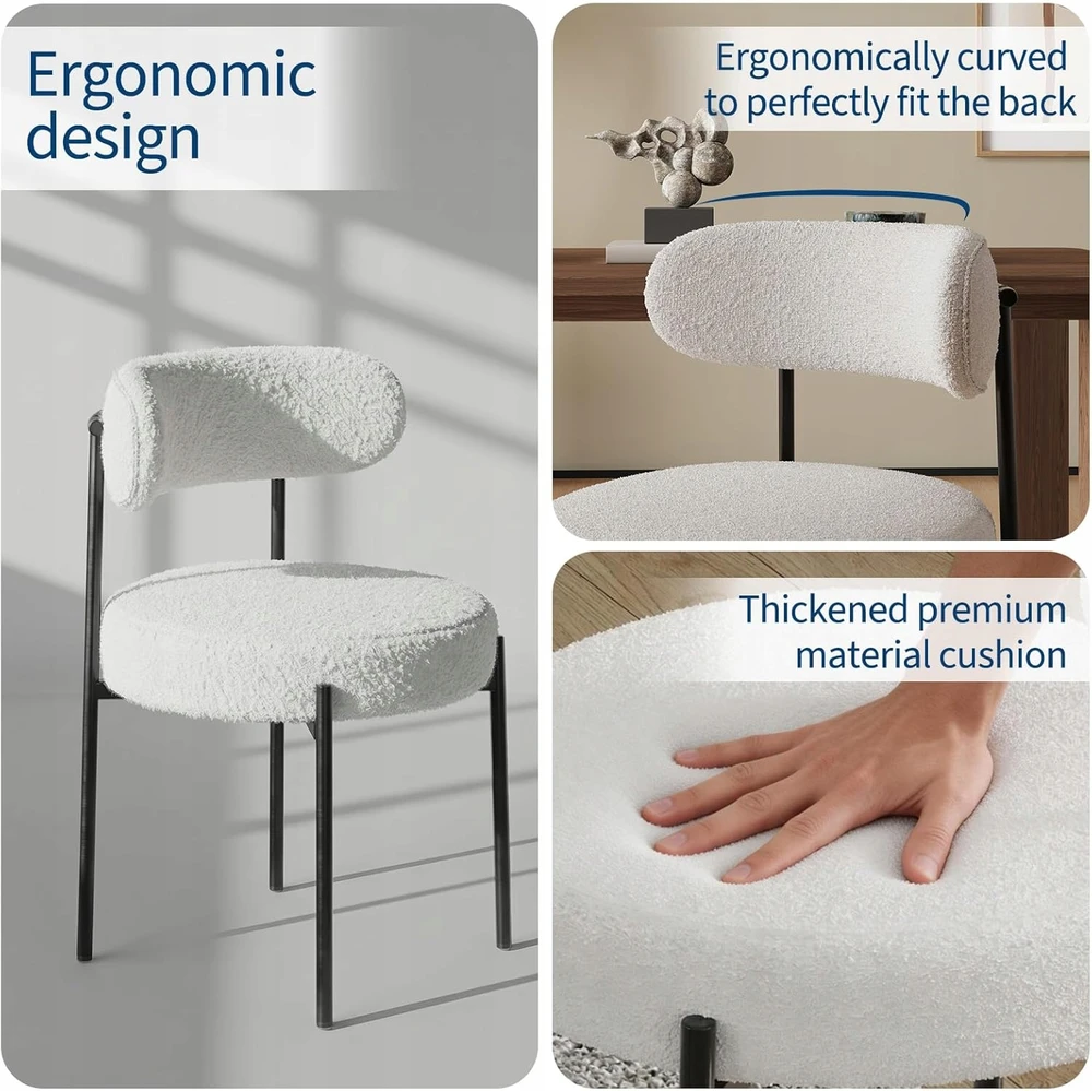 Salutmeuble 2 valgomojo kėdžių komplektas, ergonomiškas atlošas, minkštas sherpa audinys, metalinės kojos