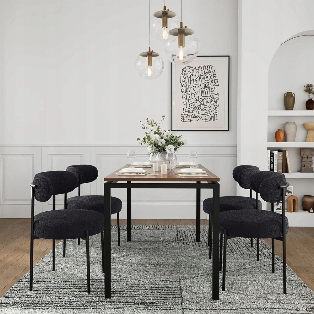 Salutmeuble 2 valgomojo kėdžių komplektas, ergonomiškas atlošas, minkštas sherpa audinys, metalinės kojos