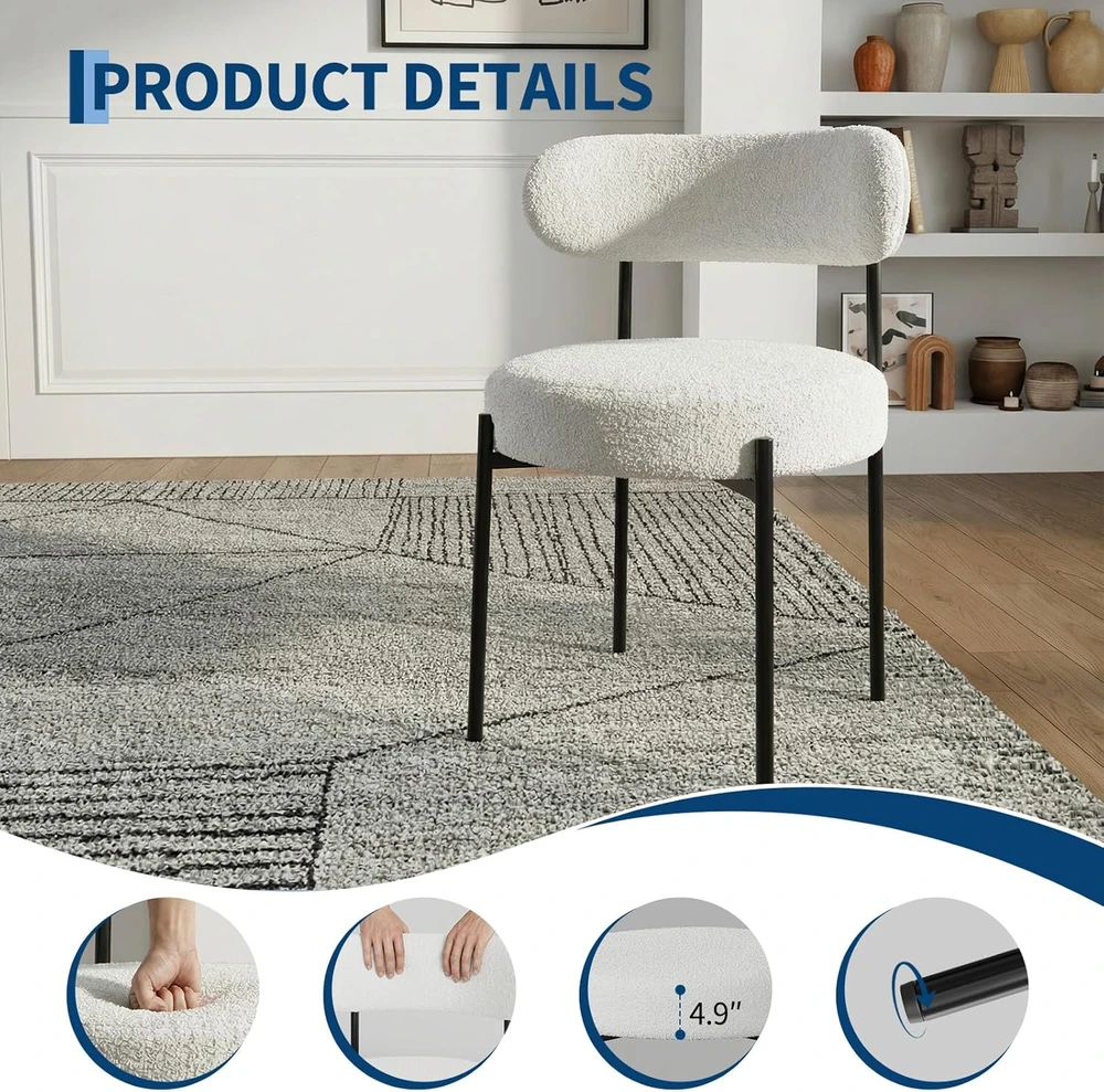 Salutmeuble 2 valgomojo kėdžių komplektas, ergonomiškas atlošas, minkštas sherpa audinys, metalinės kojos