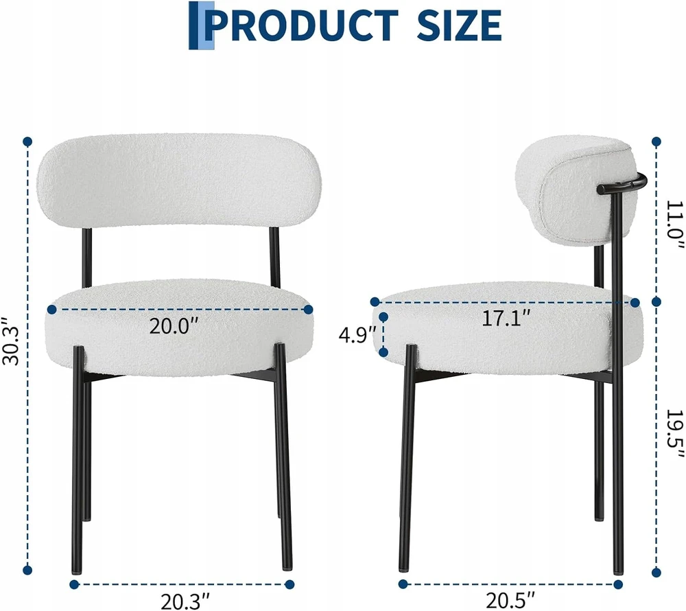 Salutmeuble 2 valgomojo kėdžių komplektas, ergonomiškas atlošas, minkštas sherpa audinys, metalinės kojos