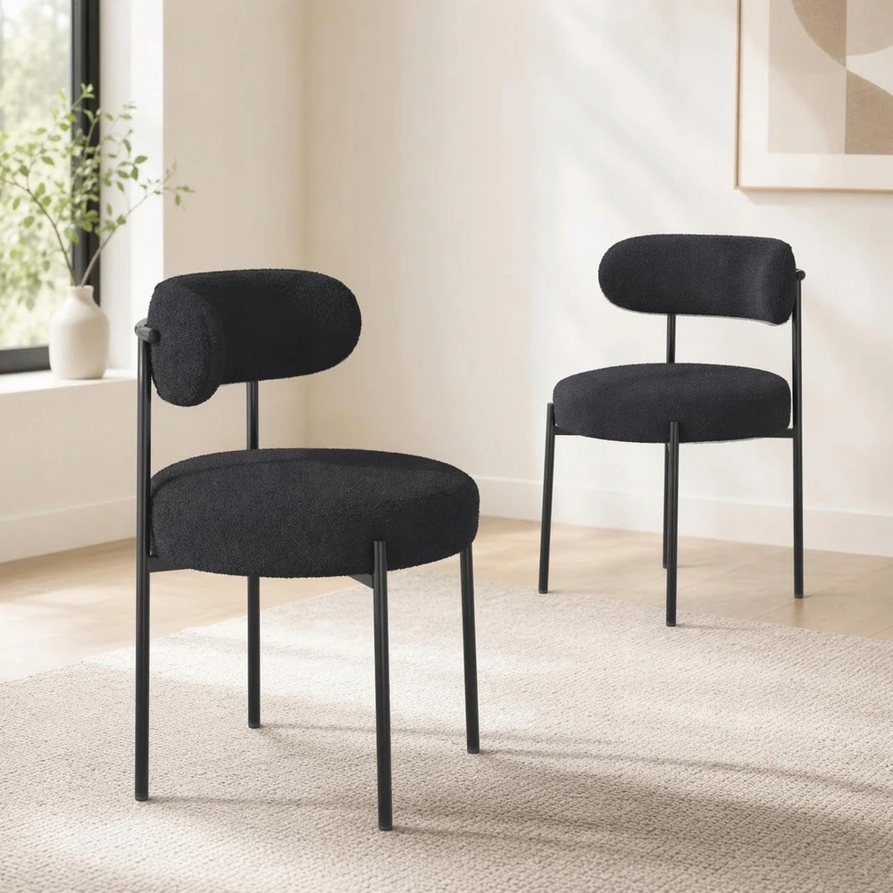 Salutmeuble 2 valgomojo kėdžių komplektas, ergonomiškas atlošas, minkštas sherpa audinys, metalinės kojos