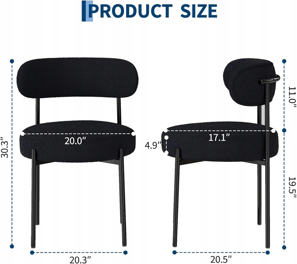 Salutmeuble 2 valgomojo kėdžių komplektas, ergonomiškas atlošas, minkštas sherpa audinys, metalinės kojos