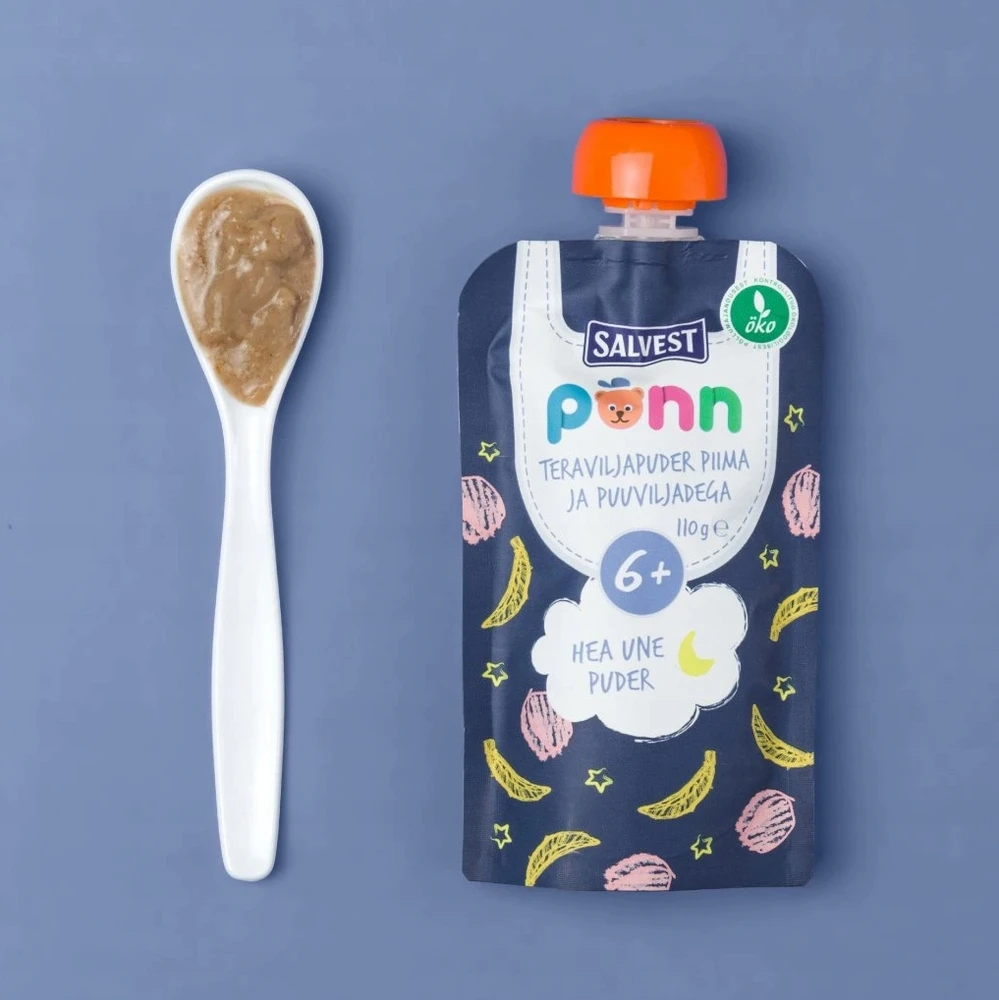 SALVEST Ponn BIO Bananas su mėlynėmis ir javų dribsniais DESERTAS vaikams 110 g