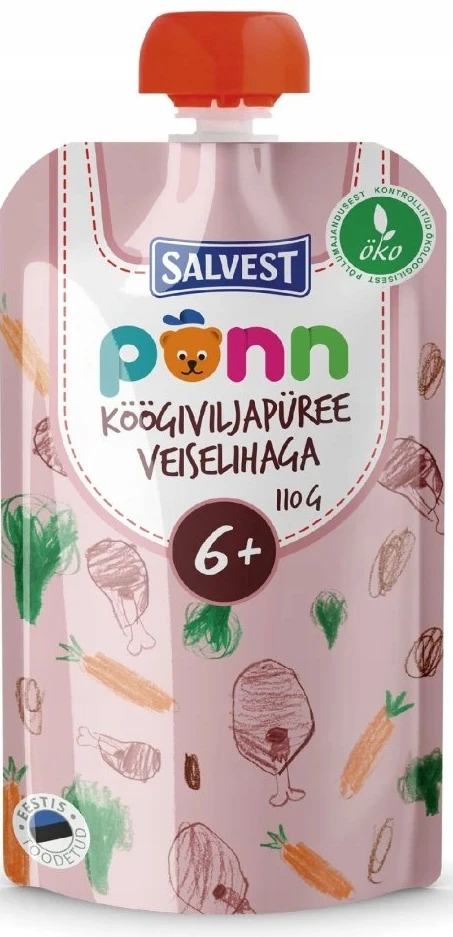 SALVEST Ponn BIO Jautiena su daržovių tyre VAKARIENĖ NUO 6 MĖNESIŲ 110 g