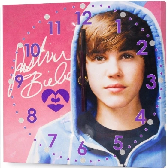 Sambro JUSTIN BIEBER Sieninis laikrodis 25x25cm Płótno ZEGAR NA ŚCIANĘ DLA NASTOLATKI