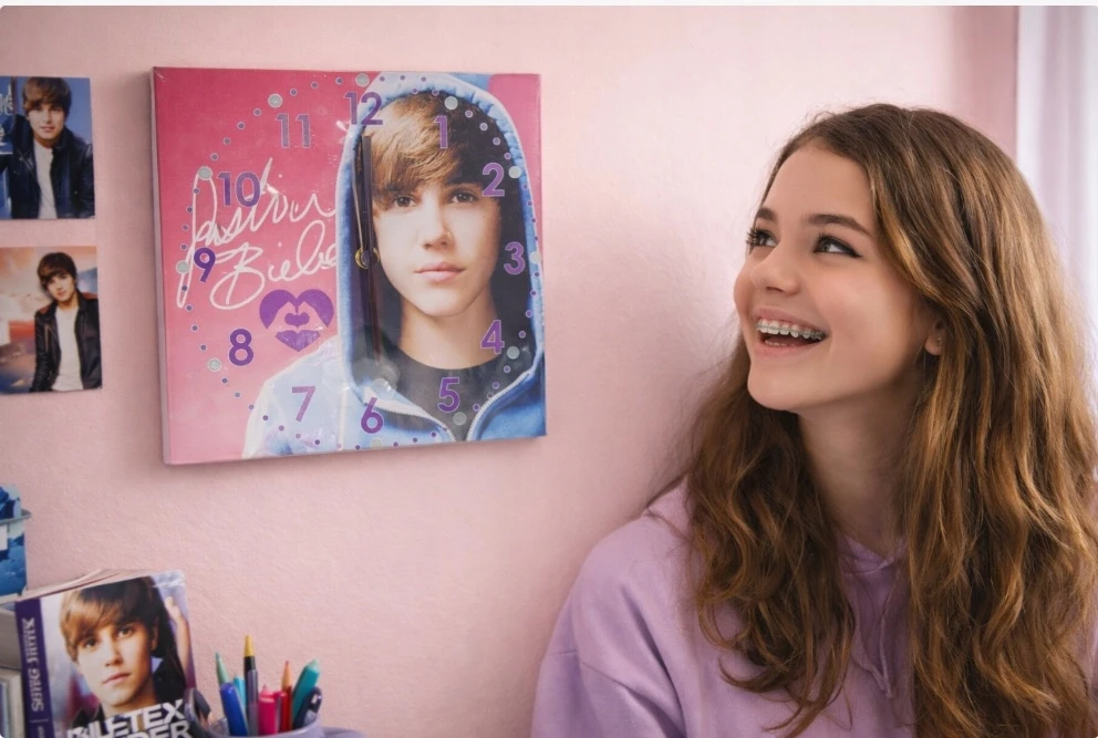Sambro JUSTIN BIEBER Sieninis laikrodis 25x25cm Płótno ZEGAR NA ŚCIANĘ DLA NASTOLATKI