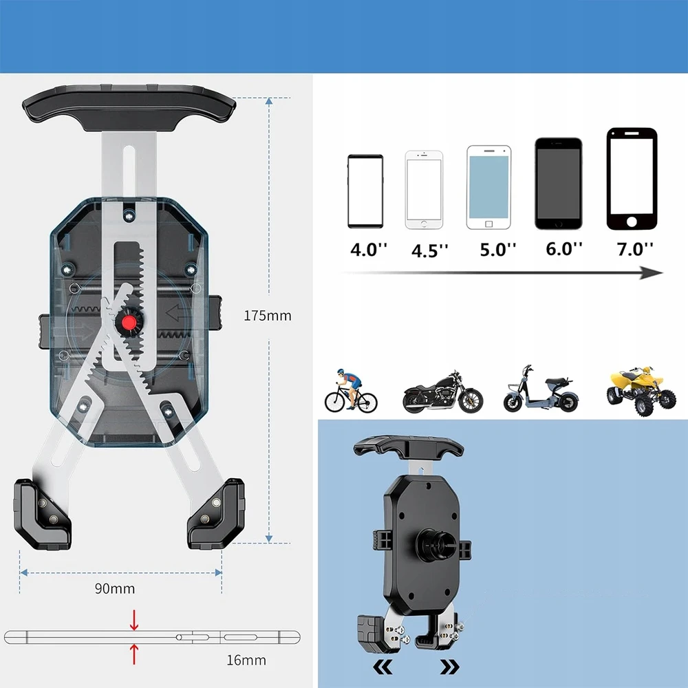 Šarvuotas antivibracinis motociklo Dviračio laikiklis TELEFONUI 4,0-7"