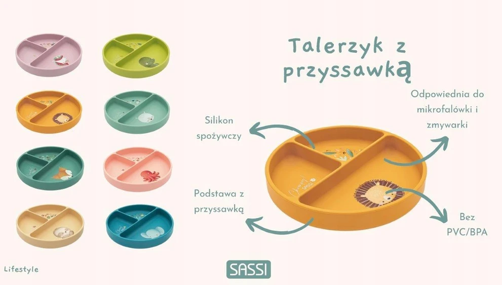 SASSITilikoninė lėkštė su siurbtuku SU SKYDELIAIS Lisek