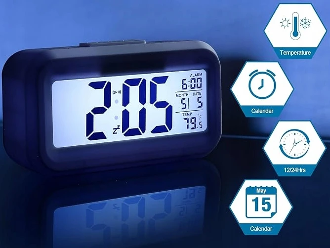 SATIS ZEGAR Z BUDZKIEM TERMOMETREM ELEKTRONICZNY CZYTELNY BUDZIK Baltas EB542W