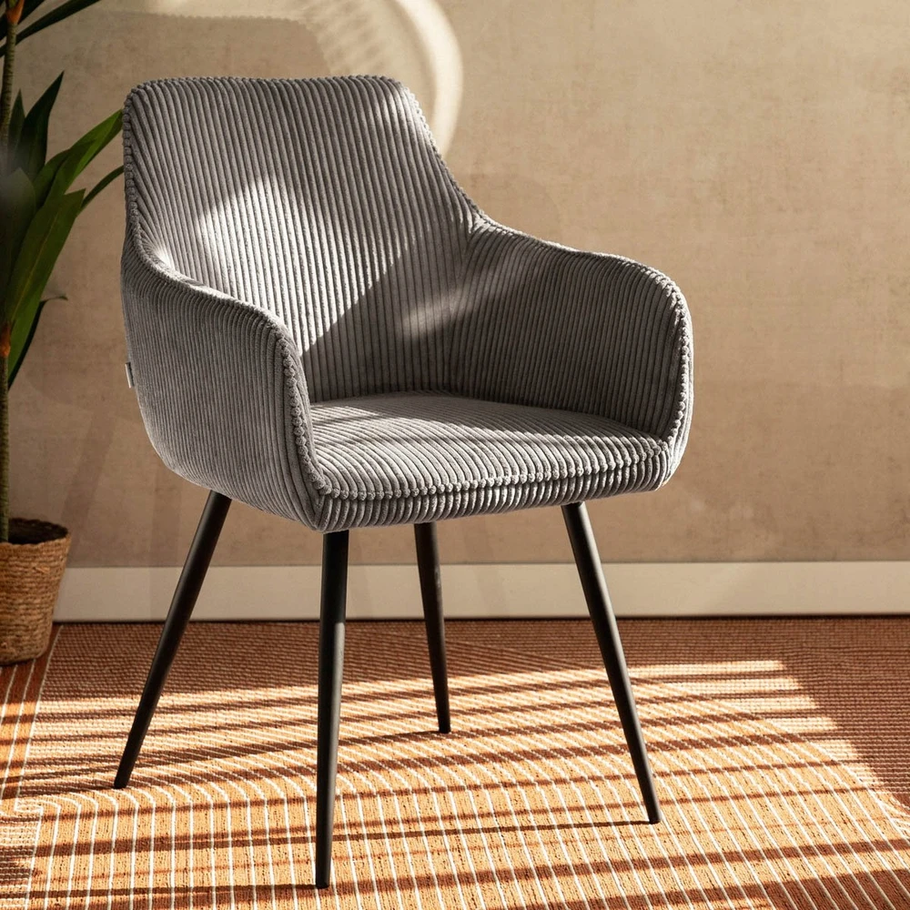 SATORI FASO pilka velveta minkšta kėdė valgomajam 57x59x84 HOMLA