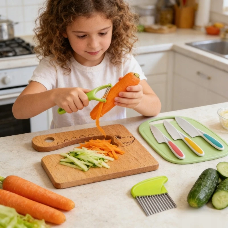 SAUGIŲ PEILIŲ RINKINYS VIRTUVĖS PRIEDAI VAIKAMS 8 ELEMENTAI.MONTESSORI