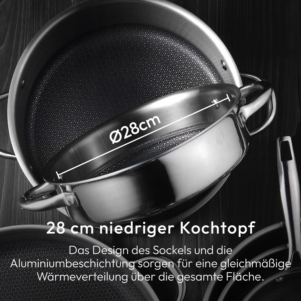 SAUGOS RONDEL 28 cm 6,8 l Hi Tech 3 nepridegančios kietos indukcinės Bergnerio dujos