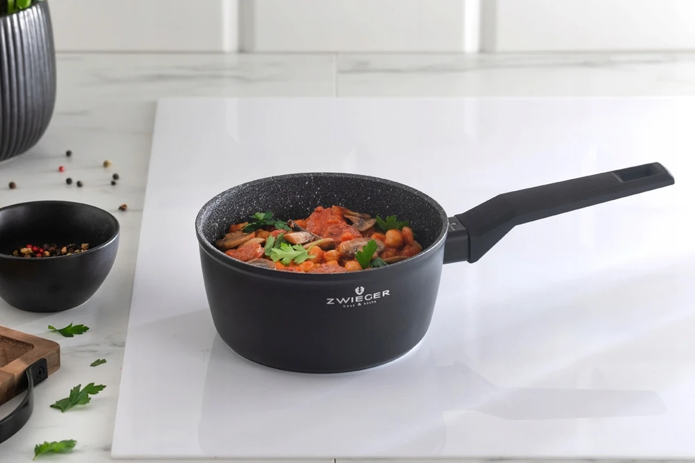SAUGUS PADAŽAS ZWIEGER FORTE 1,5 L SU dangteliu 16 cm Juodas INDUKCINIS ALUMINIUMAS