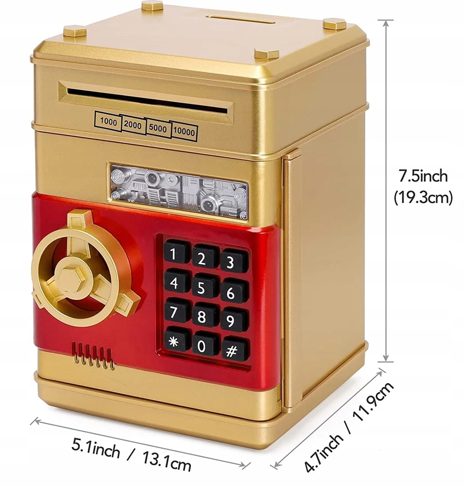 SAUGUS PIGGY BANKAS MONETATŲ BANKNOTAI Indėlių automatas + PIN kodas (Auksas)
