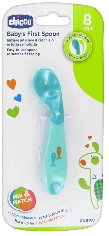 CHICCO 00016100200000 Pirmas šaukštas mėlynas 8m+