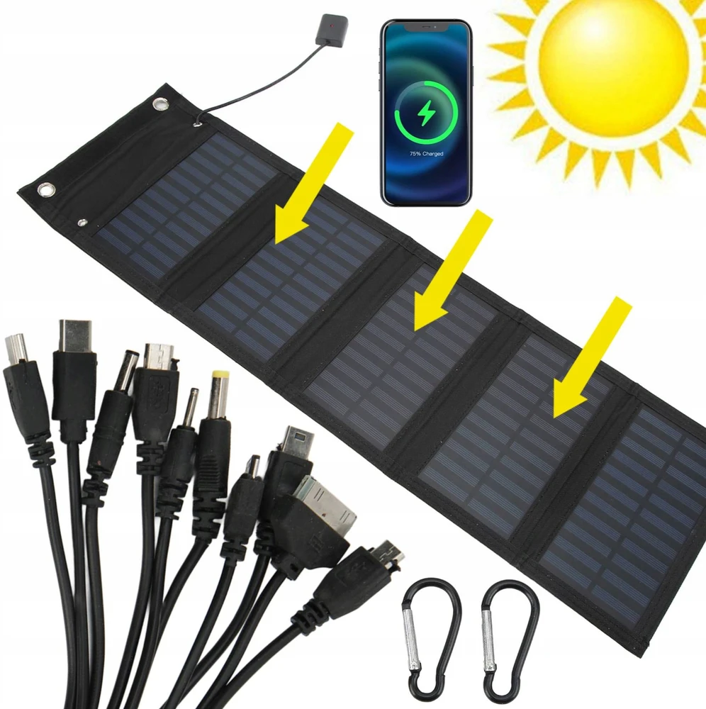 SAULES KANELĖS 25W 2A SULANKSTAMAS KILIMAS TOURIST USB SAULES Įkroviklis
