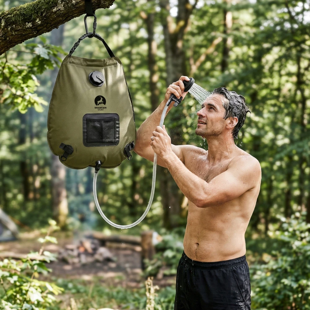 Saulės turistinis dušas 20L su termometru Mountain Goat Camping Camp