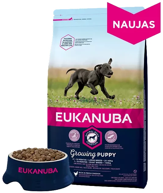 Eukanuba Large Puppy visavertis pašaras didelių veislių jauniems šuniukams su vištiena 15kg