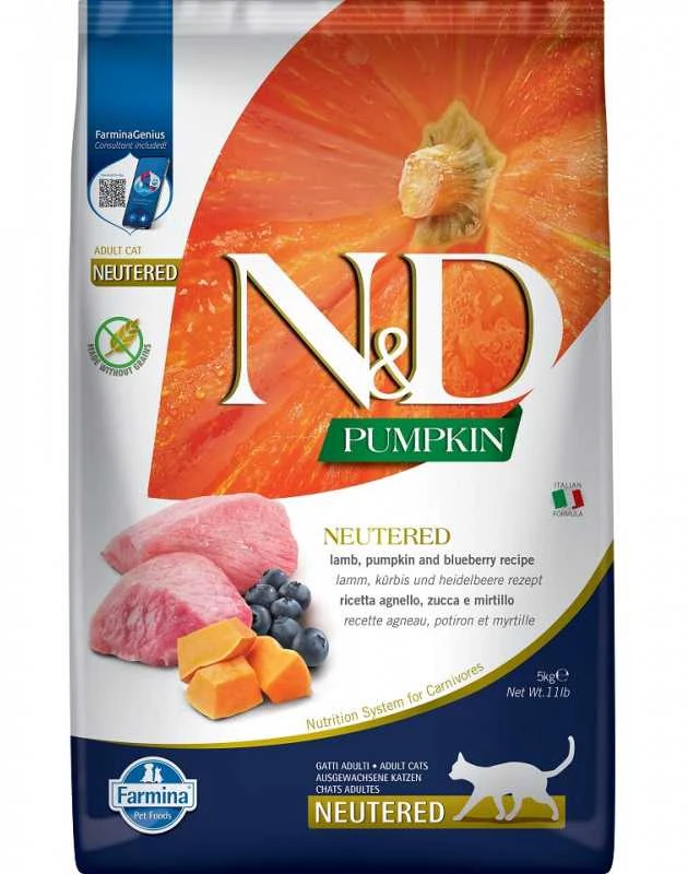 FARMINA N&D MOLIŪGŲ KAČIŲ ĖRIENOS IR MĖLYNIŲ ĖDALAS KATRIEMS KATRIEMS KATRIEMS 5 KG
