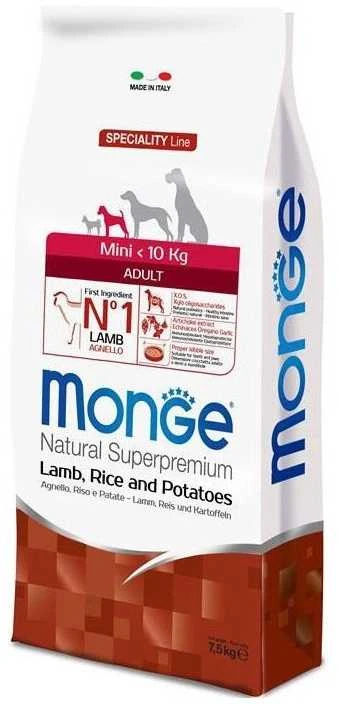 Monge spec. line monoprotein mini adult sausas pašaras mažų veislių suaugusiems šunims su ėriena, ryžiais, bulvėmis 7,5kg