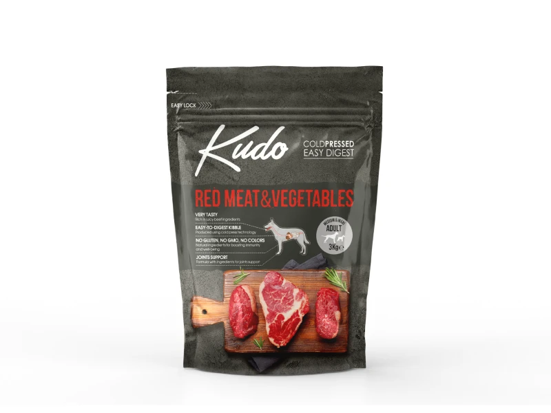 Kudo Raudona Meat&Vegetables Medium/Maxi Adult sausas Maistas šunims 3kg
